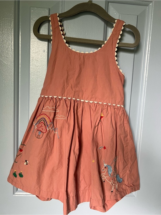 Hanna Andersson Other - Hanna Andersson Pink Embroidered Unicorn & Rainbow Cross-back Pinafore Dress, 3T
